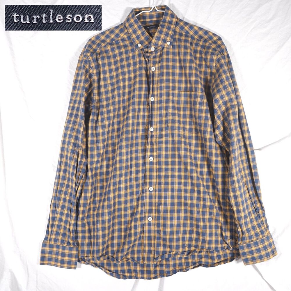 Turtleson Button Up Shirt Plaid Blue Yellow Mens Large